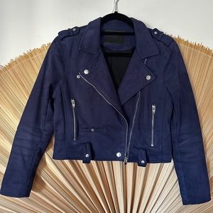 BLANK NYC Navy Suede Moto Jacket (No Belt)
